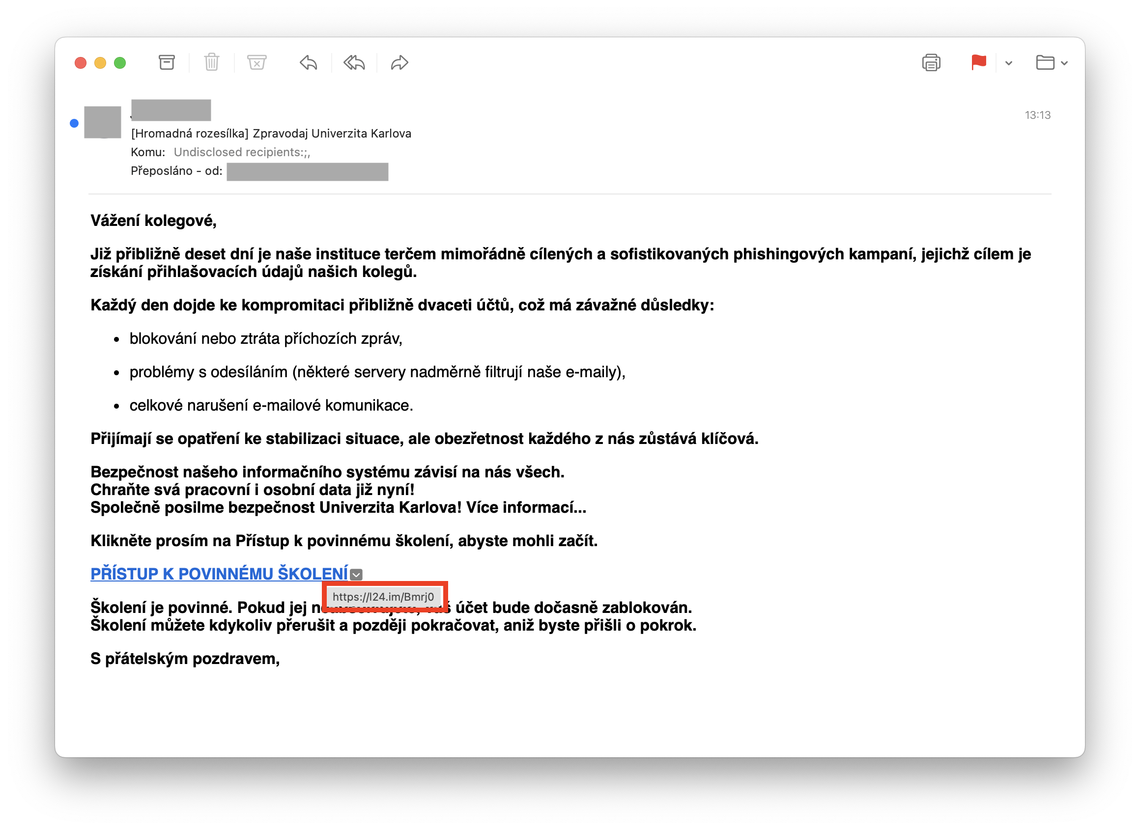 Ilustrační obrázek phishingového e-mailu