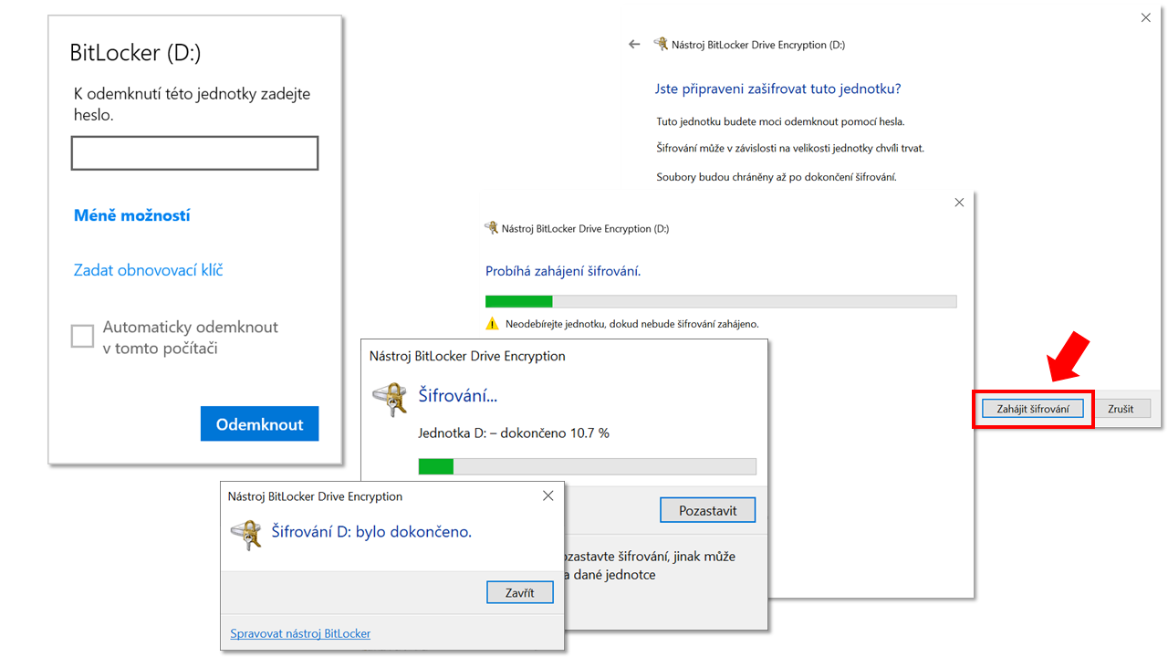 Ilustrační obrázek, který ukazuje nástroj BitLocker a šifrování USB flash disku.
